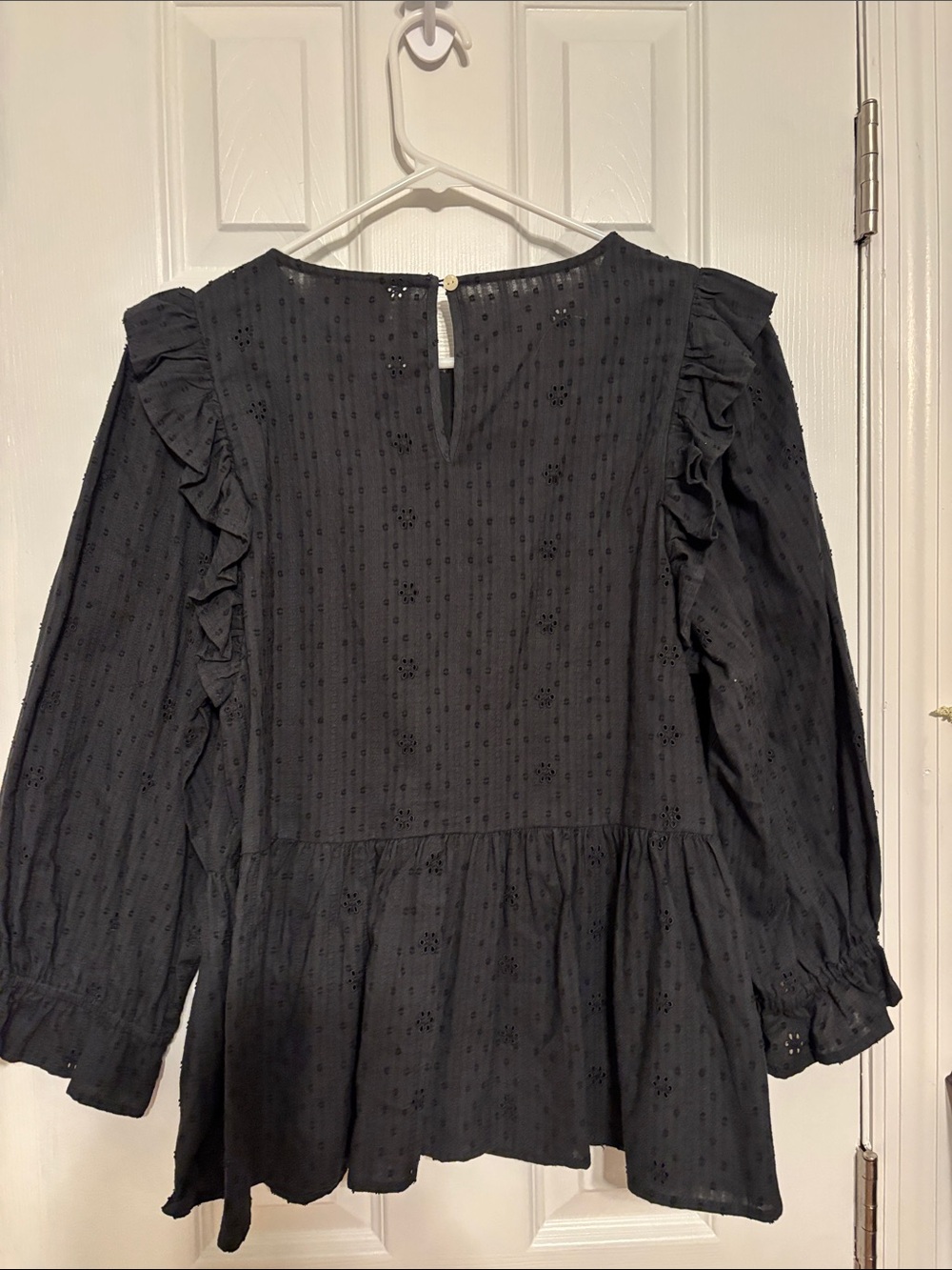 Universal Thread Black Eyelet Ruffle Peplum Top - Picture 2 of 5